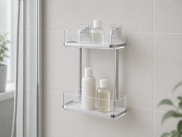 WENKO Vacuum-Loc Edelstahl Wandregal 2 Etagen Quadro 2-Etagen-Wandregal ohne Bohren