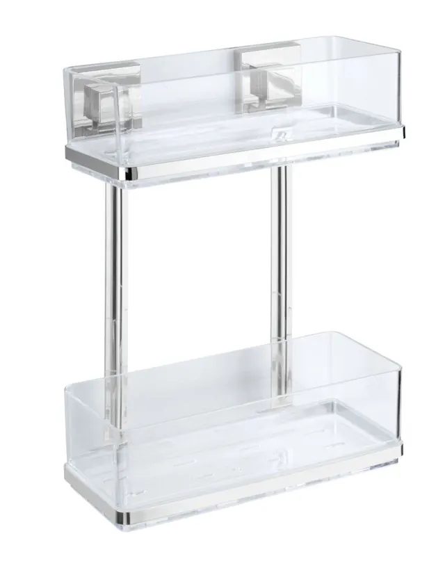 WENKO Vacuum-Loc Edelstahl Wandregal 2 Etagen Quadro 2-Etagen-Wandregal ohne Bohren
